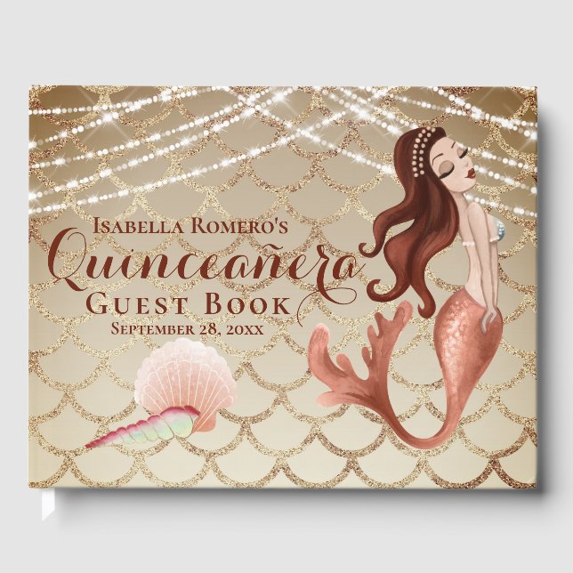 Sjöjungfru i Ro Guld under havsområdet Quinceañera Gästböcker (Framsida)