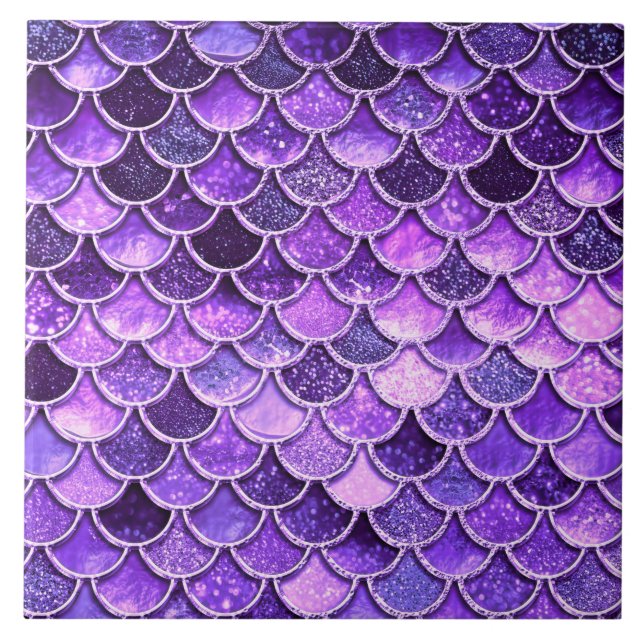 Sjöjungfru i Ultra Violet Glitter Kakelplatta (Framsidan)