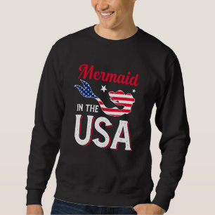 Sjöjungfru i USA den 4 juli USA flagga Patriotic Lång Ärmad Tröja