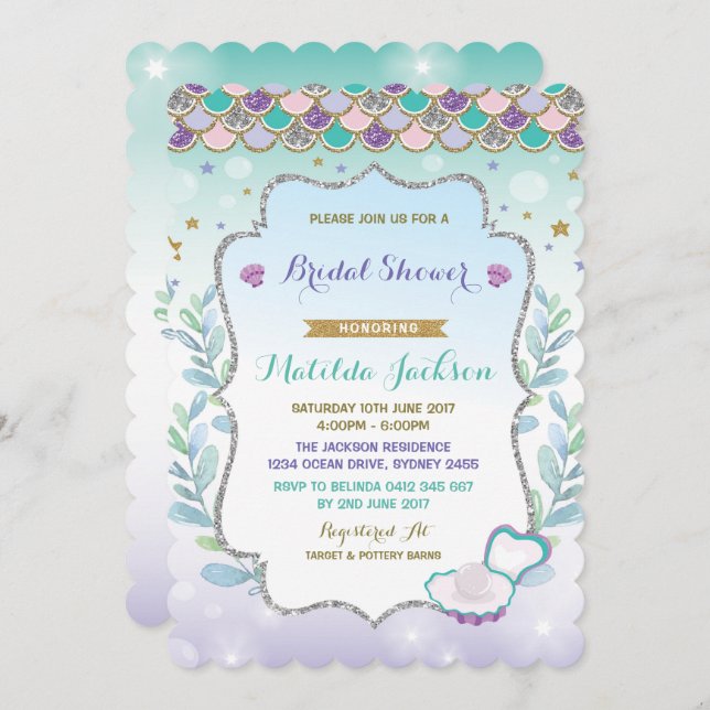 Sjöjungfru Inbjudningskort för möhippan-stranden P (Fram/baksida)