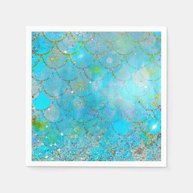 Sjöjungfru Iridescent Pärla Glitter Födelsedagsfes Pappersservett (Framsidan)