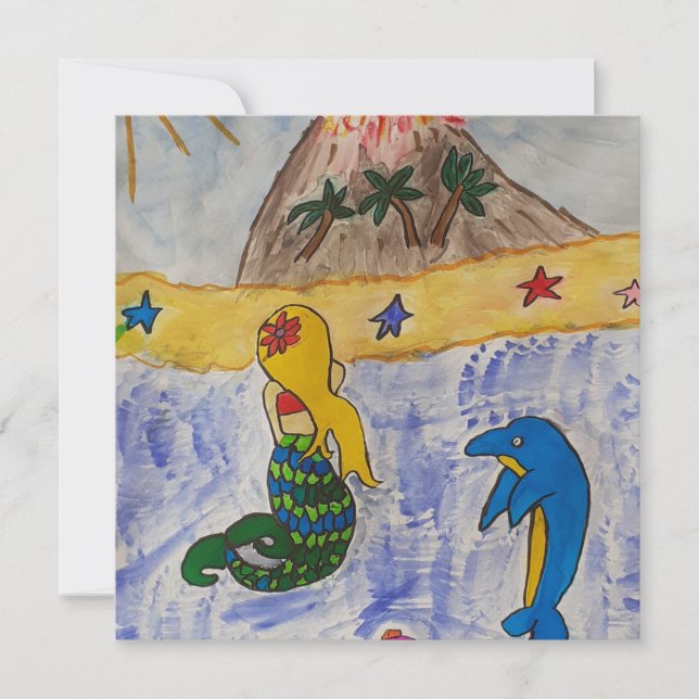 Sjöjungfru Island Flat Greeting Card (Framsida)