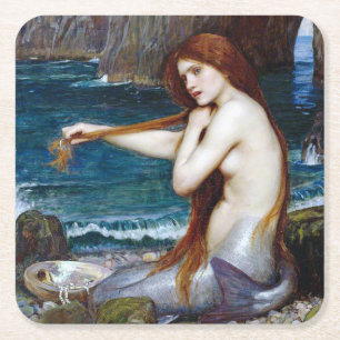 Sjöjungfru, John William Waterhouse Underlägg Papper Kvadrat