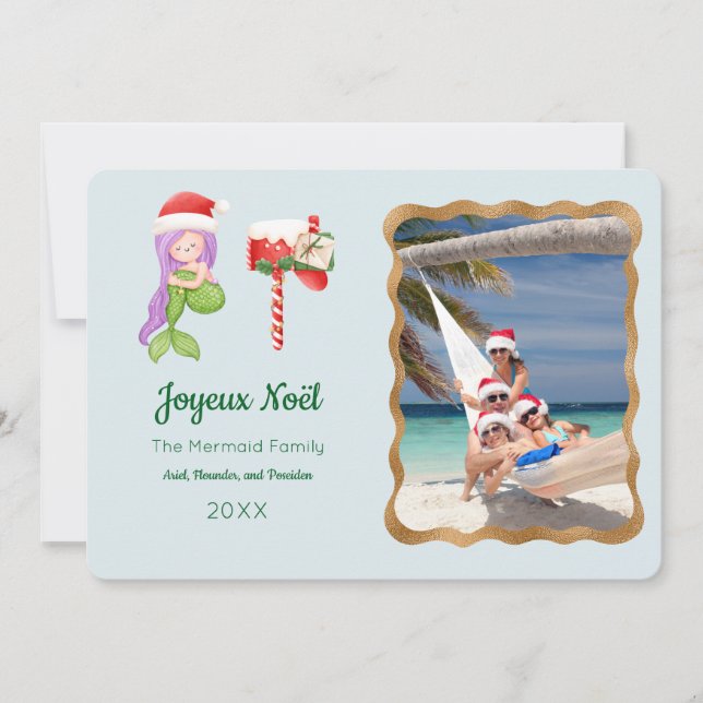 Sjöjungfru Joyeux Noël Photo Greeting Card Inbjudningar (Framsida)