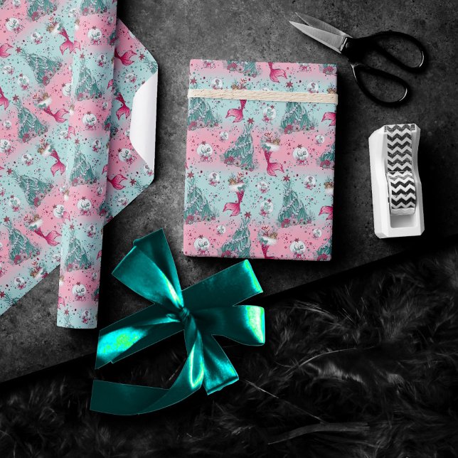 Sjöjungfru jul | Lager och Träd Rosa Presentpapper (Skapare uppladdad)