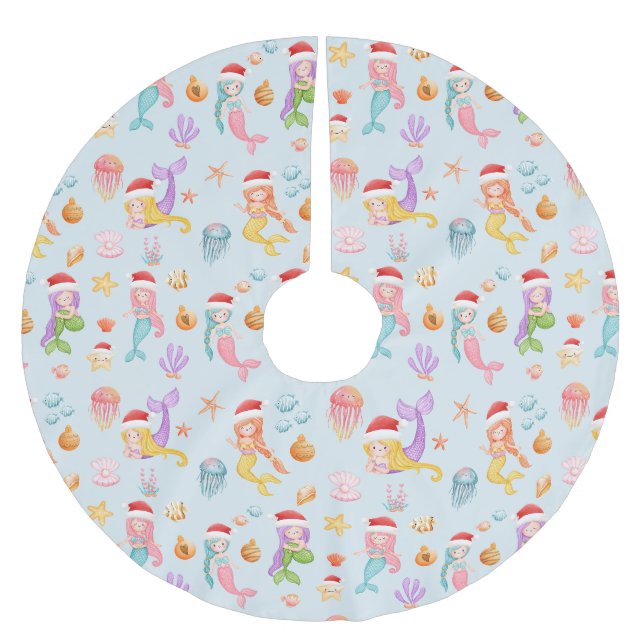 Sjöjungfru jul Mönster Julgransmatta Borstad Polyester (Framsidan)