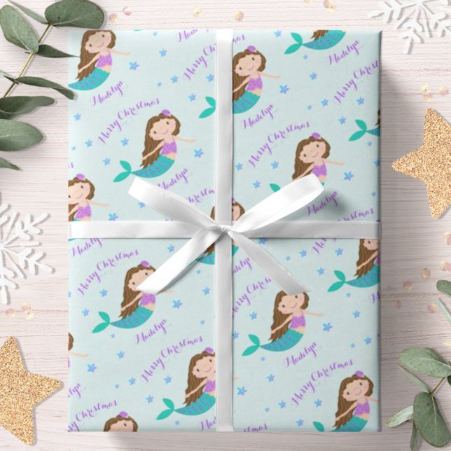 Sjöjungfru Juldagen Lila Glitter Personlig Presentpapper (Skapare uppladdad)