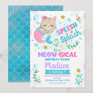 Sjöjungfru Kat Birthday bjudande, Kitten Bassäng P Inbjudningar