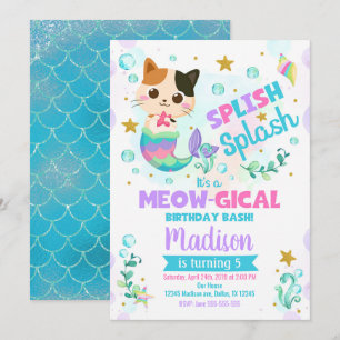 Sjöjungfru Kat Birthday bjudande, Kitten Bassäng P Inbjudningar