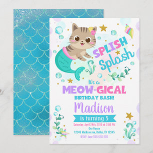Sjöjungfru Kat Birthday bjudande, Kitten Bassäng P Inbjudningar