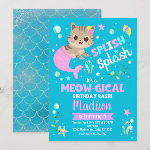 Sjöjungfru Kat Birthday bjudande, Kitten Bassäng P Inbjudningar