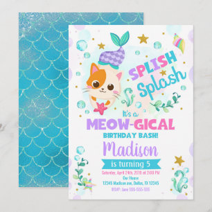 Sjöjungfru Kat Birthday bjudande, Kitten Bassäng P Inbjudningar