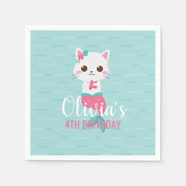 Sjöjungfru Kattunge Födelsedagsfest Pappersservett (Framsidan)