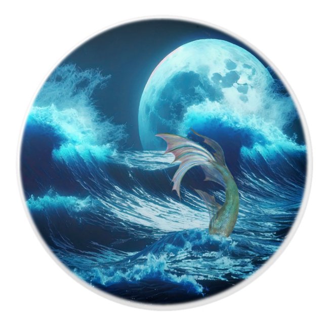 Sjöjungfru - keramisk dörrdragning knopp (Framsidan)