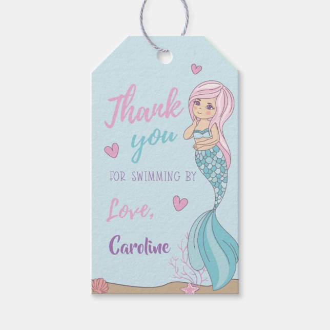 Sjöjungfru Kisses Starfish Önskemål Birthday Tack Presentetikett (Framsidan)