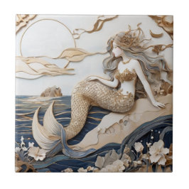 Sjöjungfru Lämnat Faux Relief Japansk konst Kakelplatta
