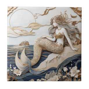 Sjöjungfru Lämnat Faux Relief Japansk konst Kakelplatta