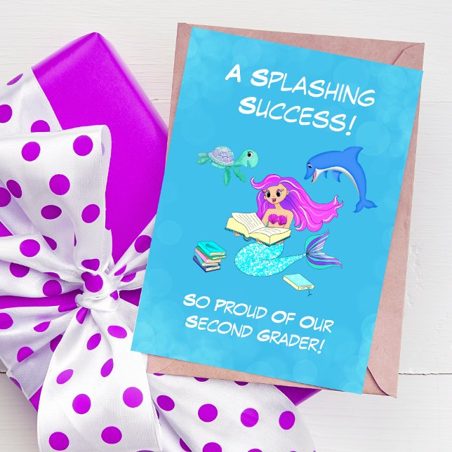 Sjöjungfru läser böcker examensfirande kort (A wonderful graduation card for your graduate!)