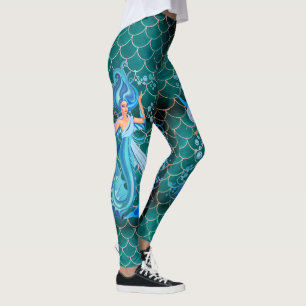 Sjöjungfru Leggings Blue Aqua Workout Byxor