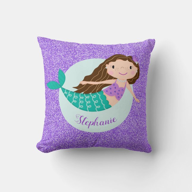 Sjöjungfru Lila Glitter Personlig Kudde (Framsida)