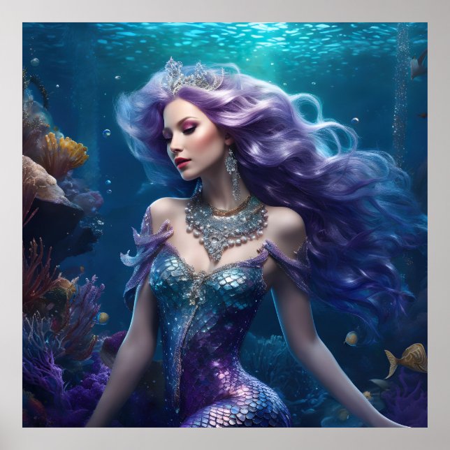 Sjöjungfru Lila Hair Poster (Framsidan)