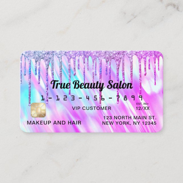 Sjöjungfru Lila HoloGraph Glitter Dricks Kredit Visitkort (Framsida)