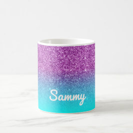 Sjöjungfru Lila och Aqua Faux Glitter Ombre Kaffemugg