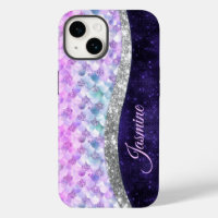 Sjöjungfru lila silver faux glitter monogram