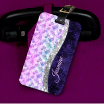 Sjöjungfru lila silver faux glitter monogram