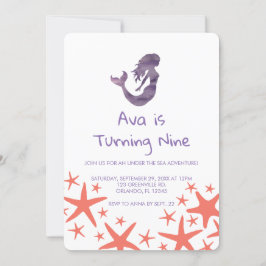 Sjöjungfru Lila Starfish Birthday-inbjudan Inbjudningar