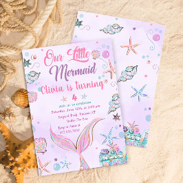 Sjöjungfru Lila Watercolor Birthday-inbjudan Inbjudningar