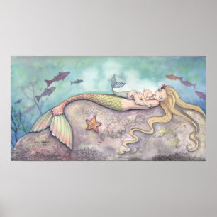 Sjöjungfru Lullaby Mor och Baby Poster
