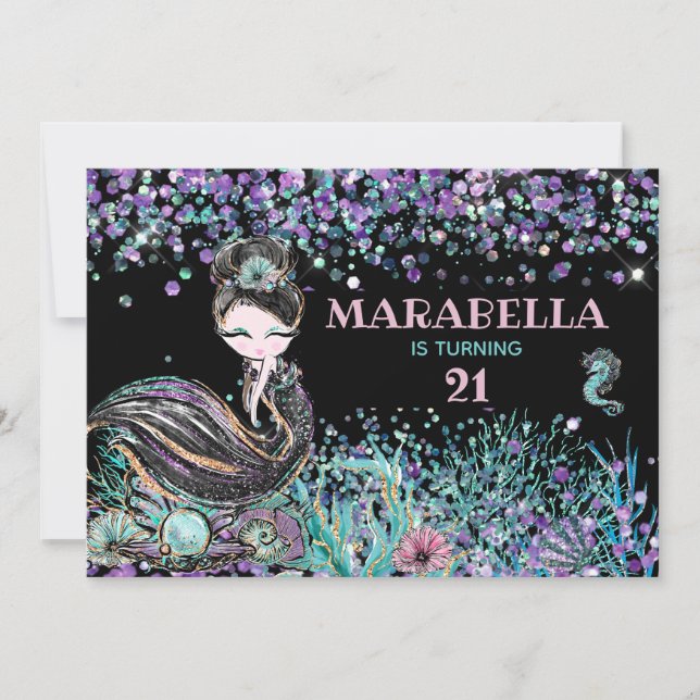 *~* Sjöjungfru LUXE 21 GLAM under Havsdagen Inbjudningar (Framsida)