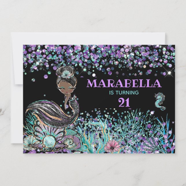 *~* Sjöjungfru LUXE GLAM under havet 21 dagar Inbjudningar (Framsida)