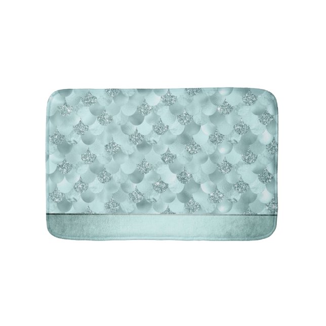 Sjöjungfru Luxe  | Seafoam Mint Grönt Aqua Sheen Badrumsmatta (Framsidan)