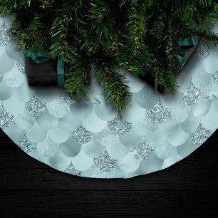 Sjöjungfru Luxe Seafoam Mint Grönt Aqua Sheen Julgransmatta Borstad Polyester
