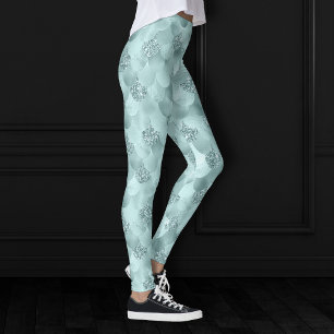 Sjöjungfru Luxe Seafoam Mint Grönt Aqua Sheen Leggings