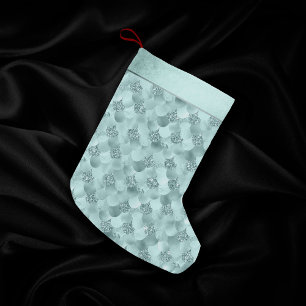 Sjöjungfru Luxe Seafoam Mint Grönt Aqua Sheen Liten Julstrumpa