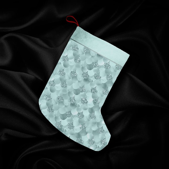 Sjöjungfru Luxe  | Seafoam Mint Grönt Aqua Sheen Liten Julstrumpa (Skapare uppladdad)