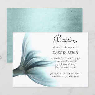 Sjöjungfru Luxe Seafoam Mint Grönt Sheen Baptism Inbjudningar