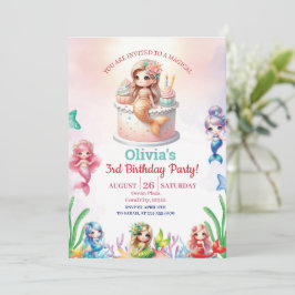 Sjöjungfru Magic 3rd Birthday Party Girl Inbjudningar