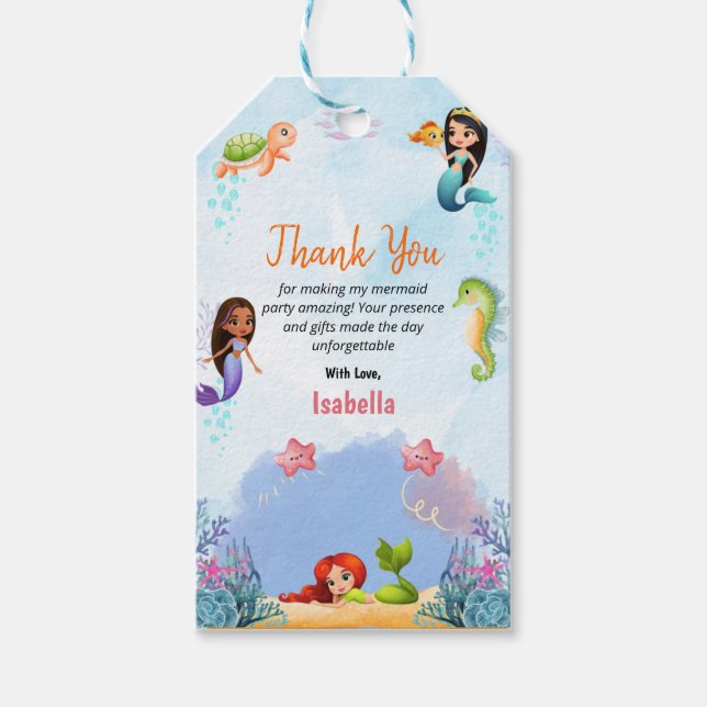 Sjöjungfru Magic Födelsedagsfest Girl-Tack Presentetikett (Framsidan)