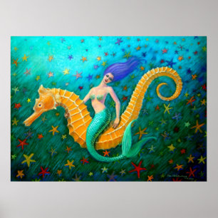 Sjöjungfru Magical Seahorse för Ritt Poster