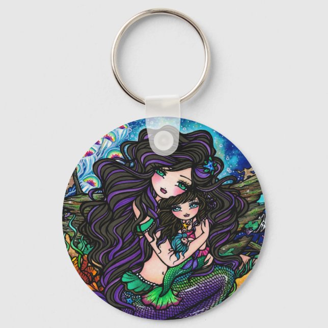 Sjöjungfru Mamma & Baby Jellyfish Fantasy Art Keyc Nyckelring (Framsida)