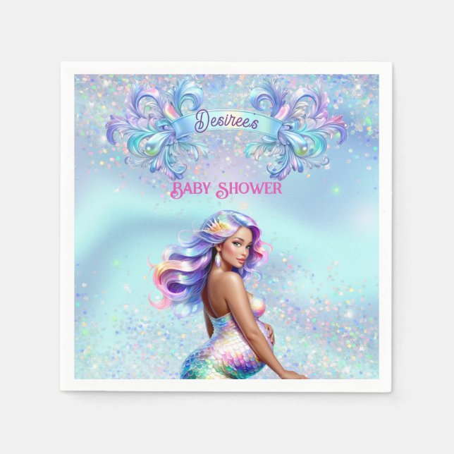 Sjöjungfru Mamma Gravid Baby Shower Personlig Pappersservett (Framsidan)
