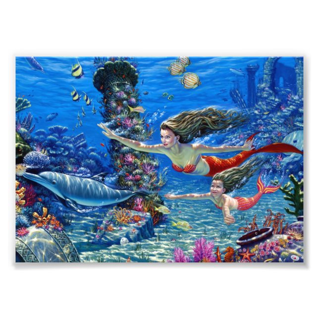 sjöjungfru mamma och baby fototryck (Framsidan)