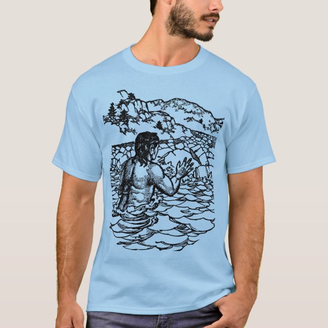 Sjöjungfru man Merman i vatten Fantasy sage Art T Shirt (Framsida)