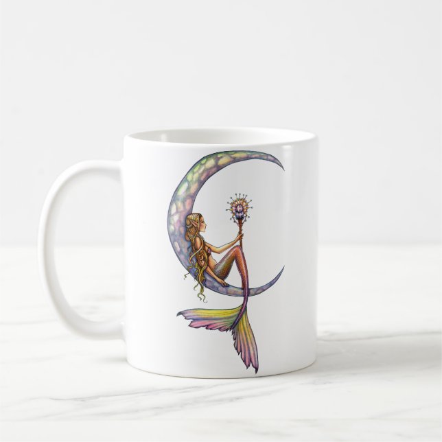 Sjöjungfru Måne Fantasy Art Kaffemugg (Vänster)