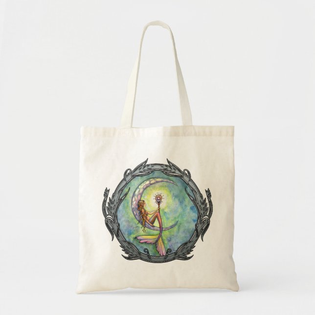Sjöjungfru Måne Fantasy Art Tote Tygkasse (Framsidan)
