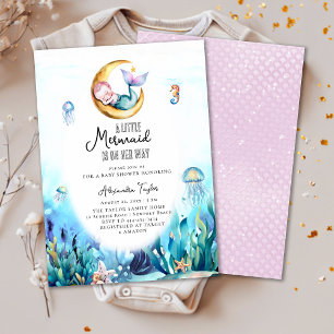 Sjöjungfru Måne Ocean Sea Horse Girl Baby Shower Inbjudningar